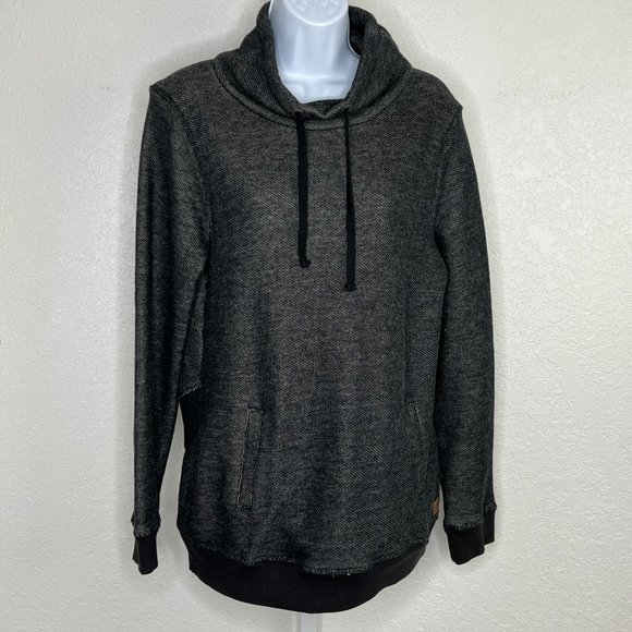 Roxy Marsupial Cowl-neck Heathered Black Pullover Terry like lining, Large - Picture 1 of 16